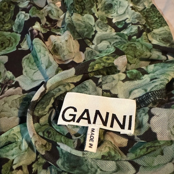 GANNI Floral Sheer Turtleneck Top Size 42 (Medium) Green Rose Mesh Stretch - Picture 5 of 6